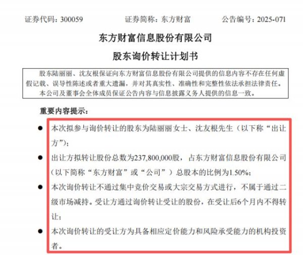 盈胜优配 东方财富实控人家族询价转让2.38亿股，这次转让有何不同？